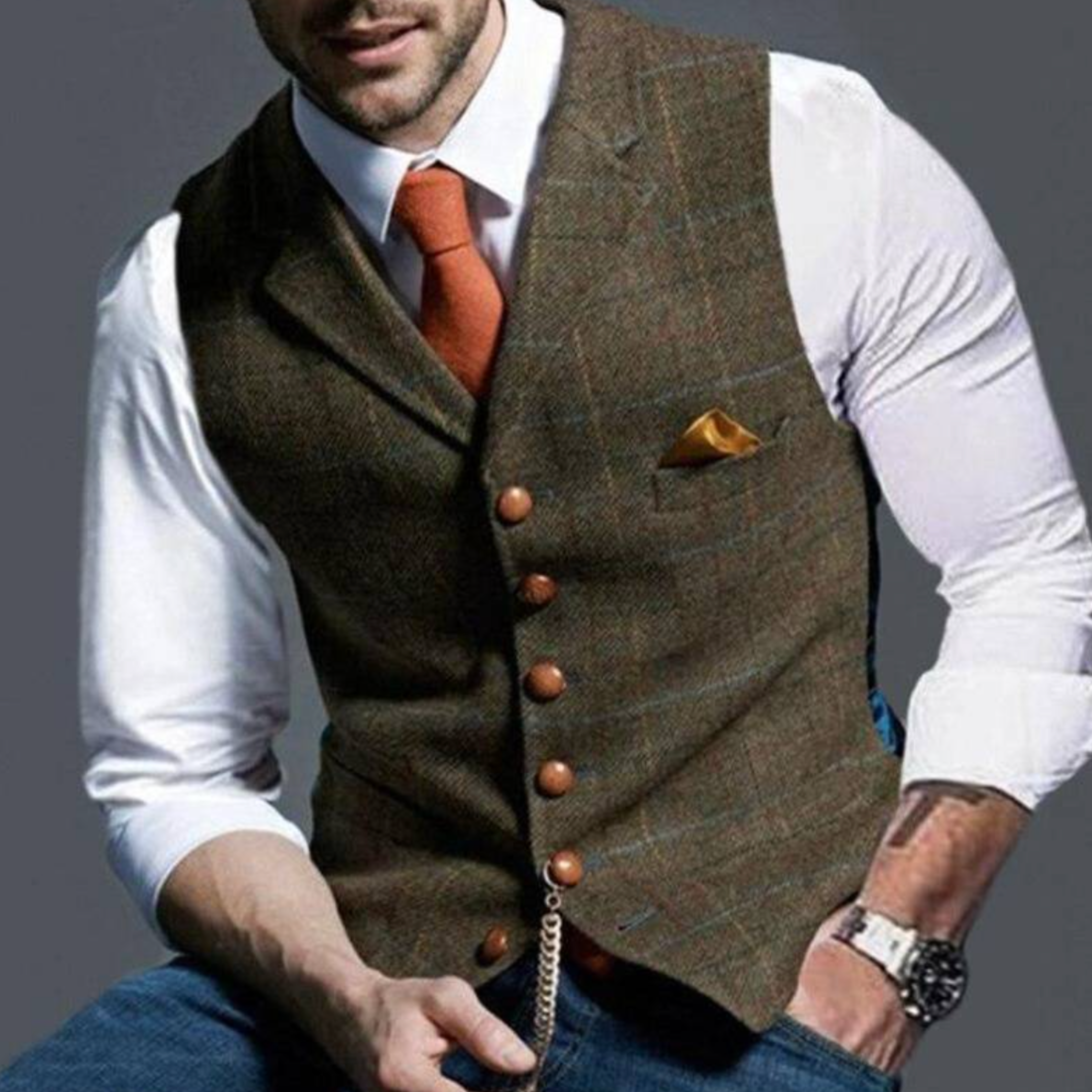 Slim Fit Textured Polyester Blend Vest