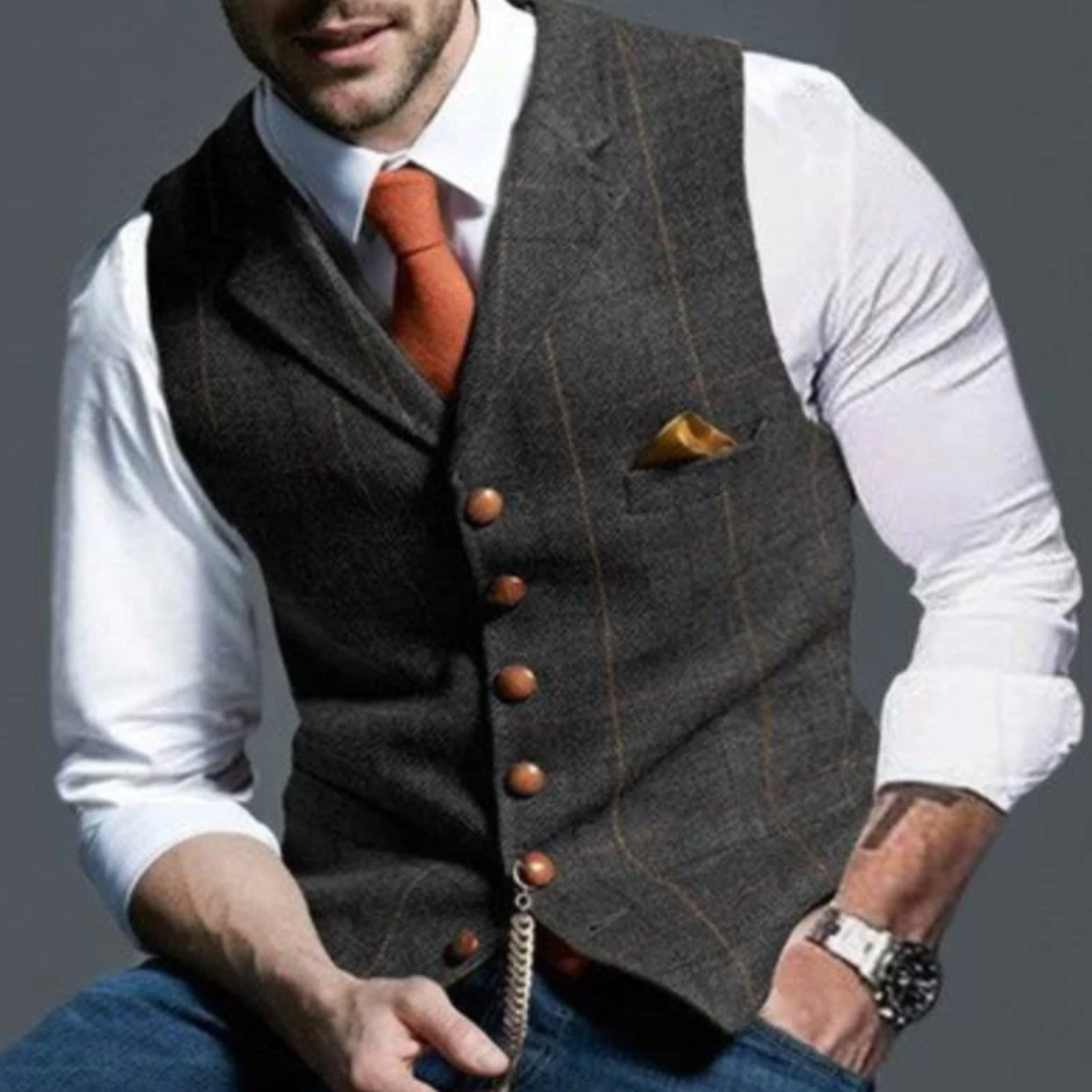 Slim Fit Textured Polyester Blend Vest
