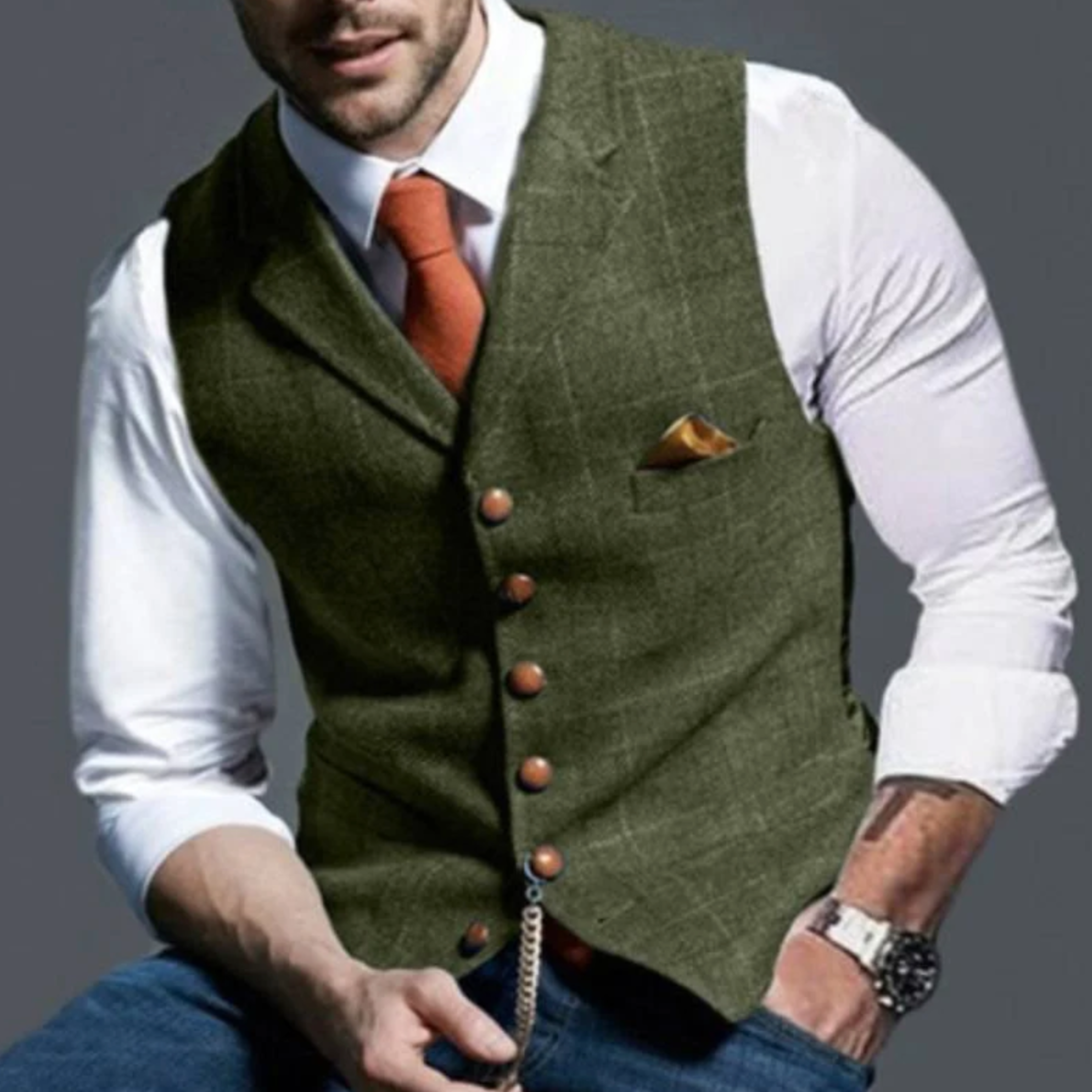 Slim Fit Textured Polyester Blend Vest
