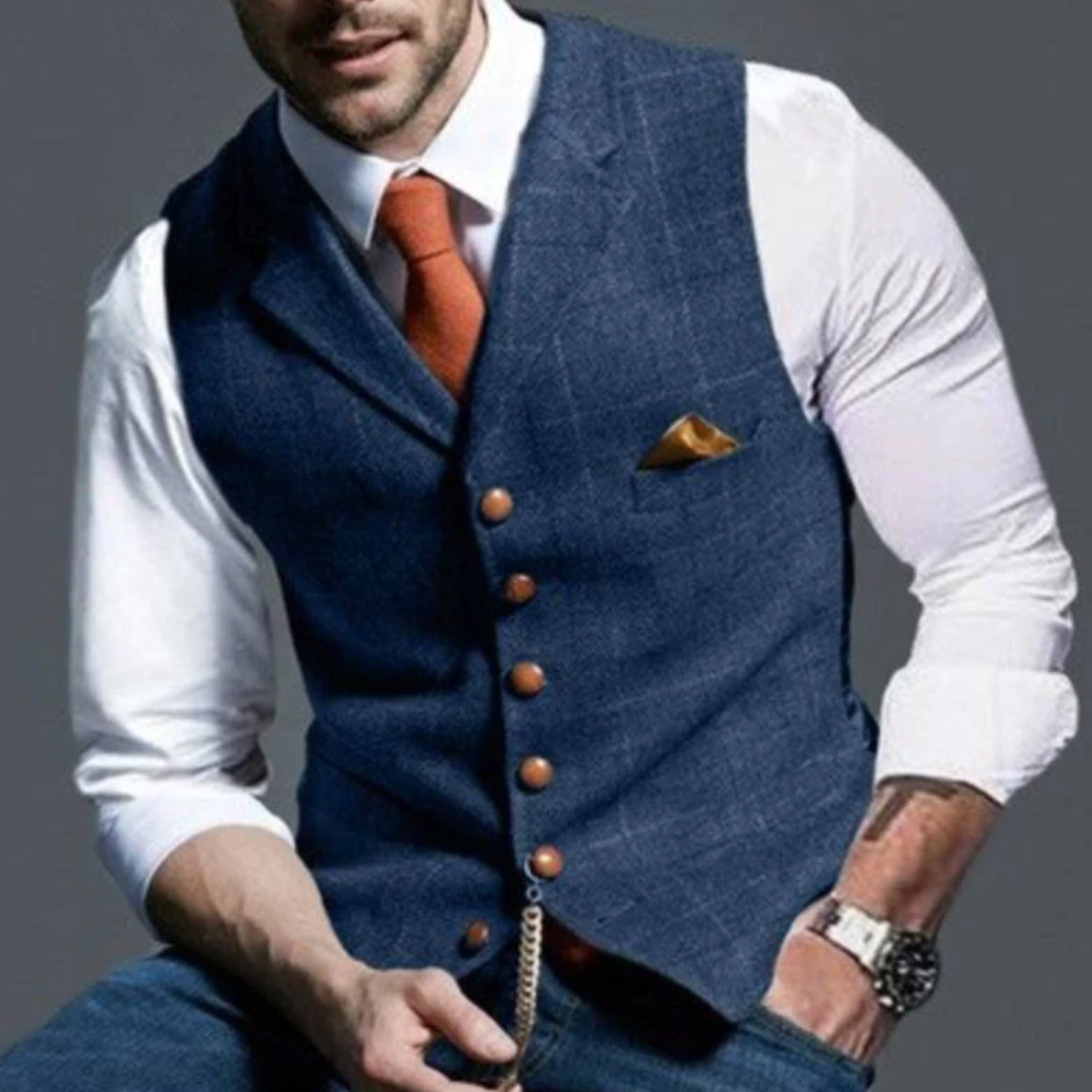 Slim Fit Textured Polyester Blend Vest