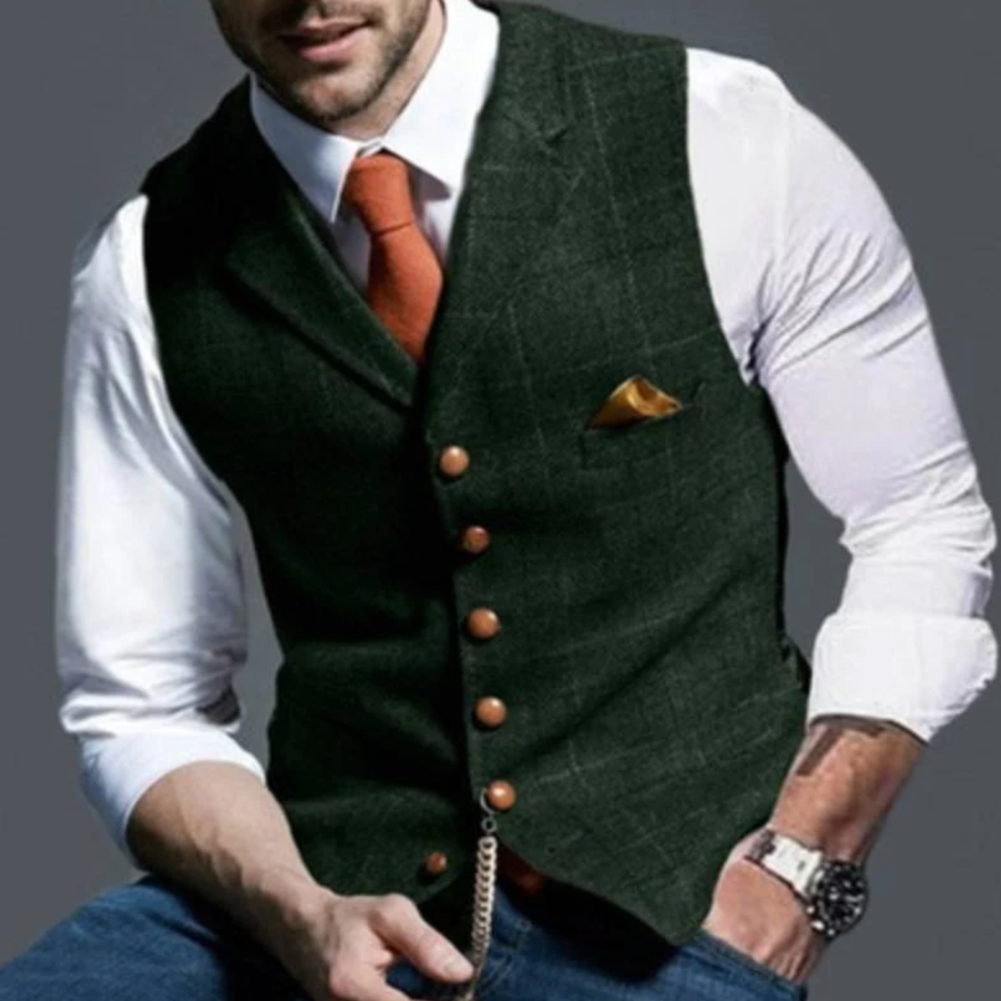 Slim Fit Textured Polyester Blend Vest