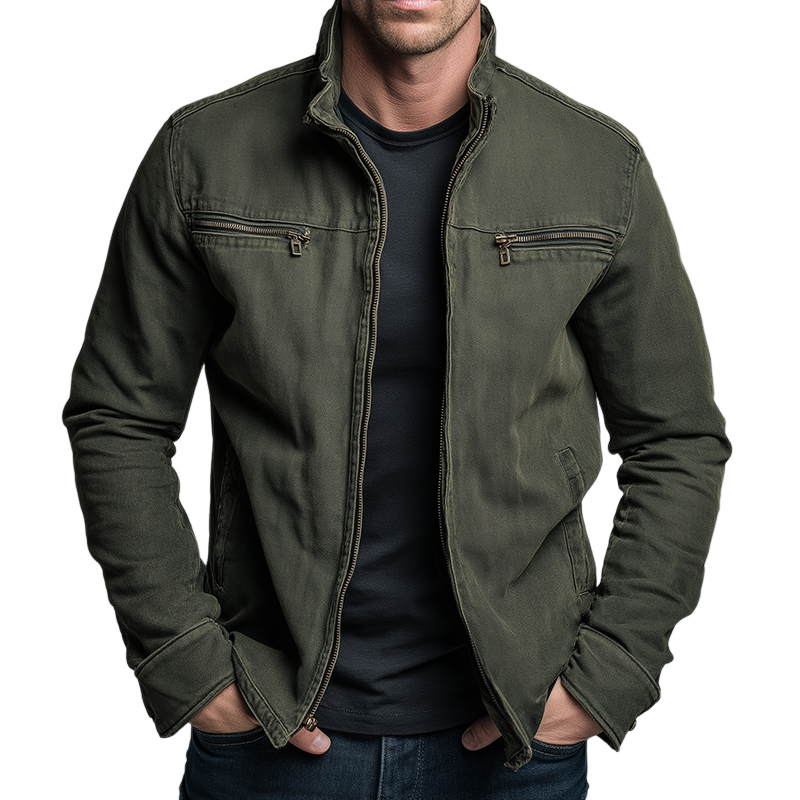Cotton Zip Front Utility Jacket