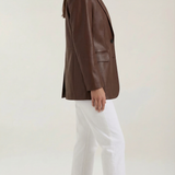 Glossy Faux Leather Oversized Blazer