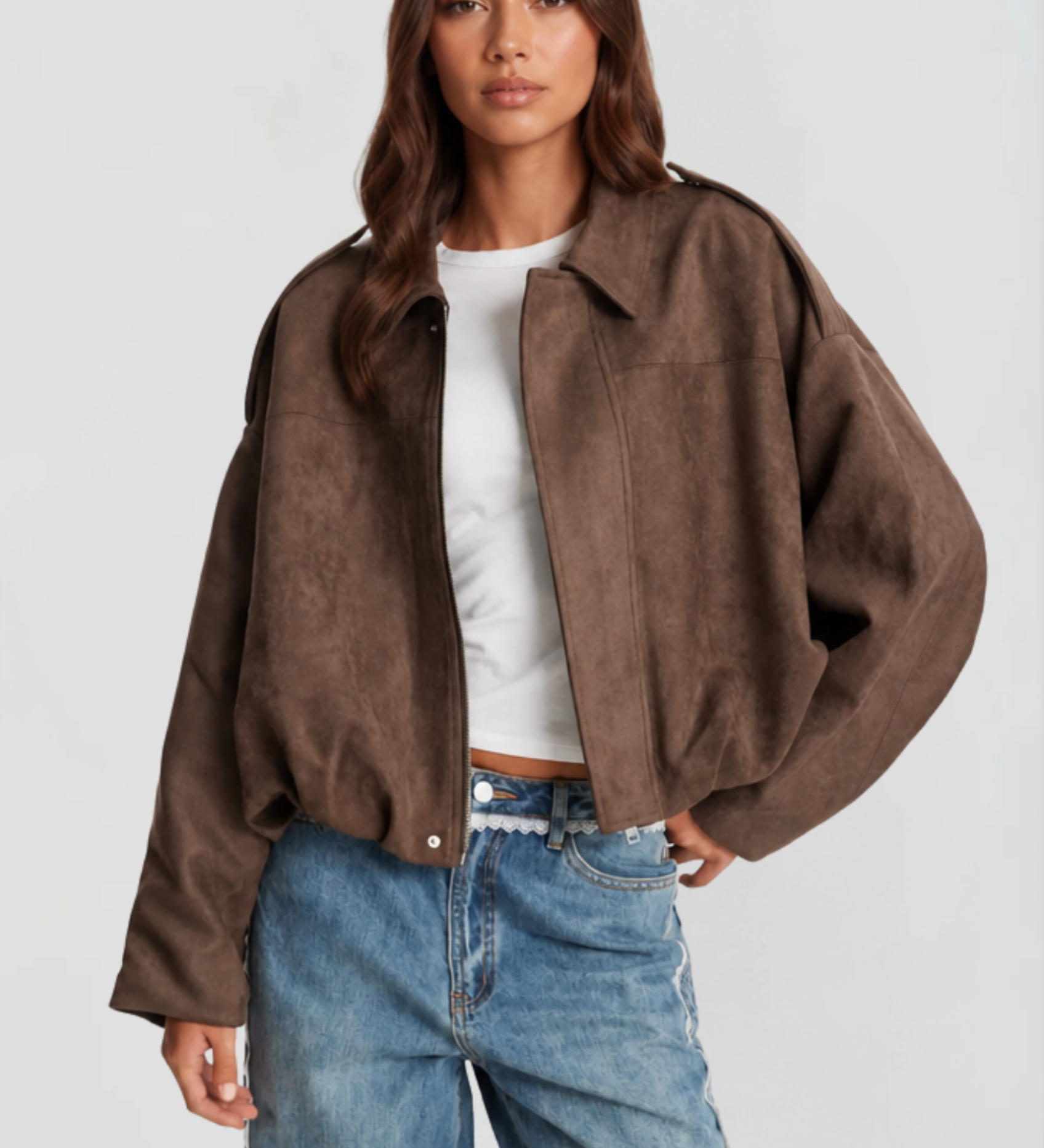 Cropped Suede Oversized Women's Jacket