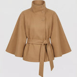 Wool Blend Belted Cape Coat