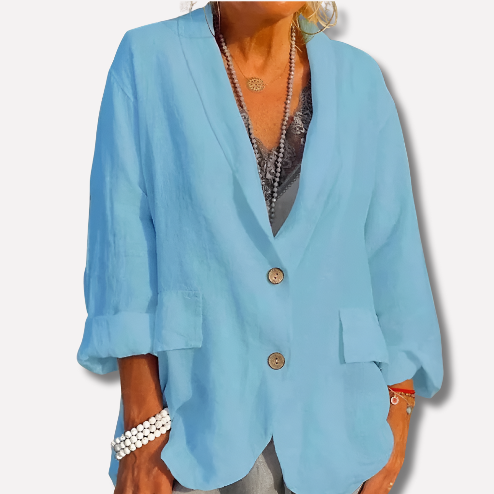 Linen Button Relaxed Blazer Jacket