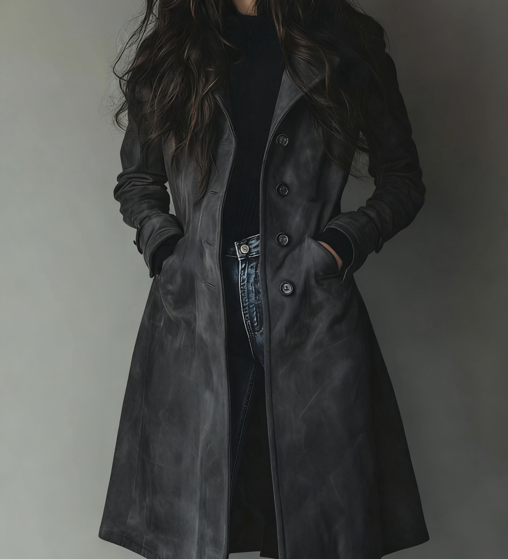 Long Double-Breasted Tailored Coat