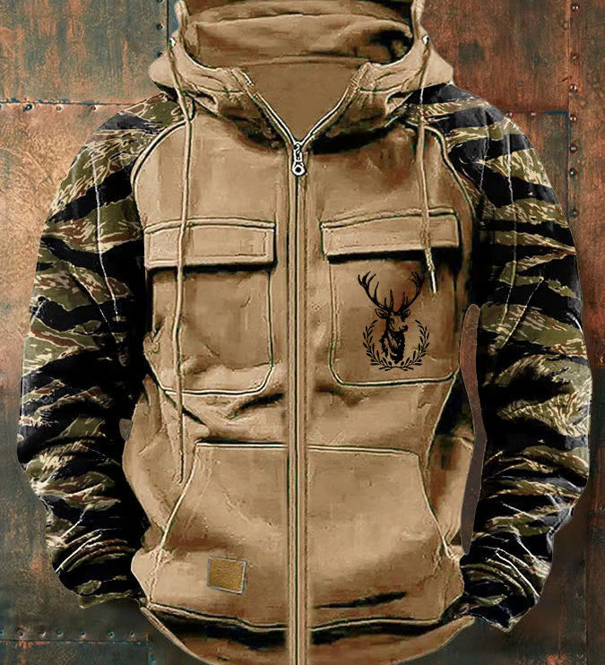 Multi-Pocket Camouflage Zip Hoodie