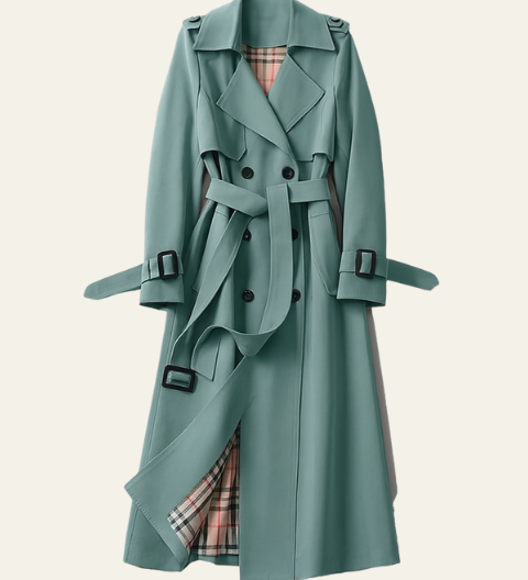 Belted Plaid-Lined Trench Coat