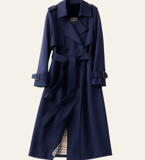 Belted Plaid-Lined Trench Coat