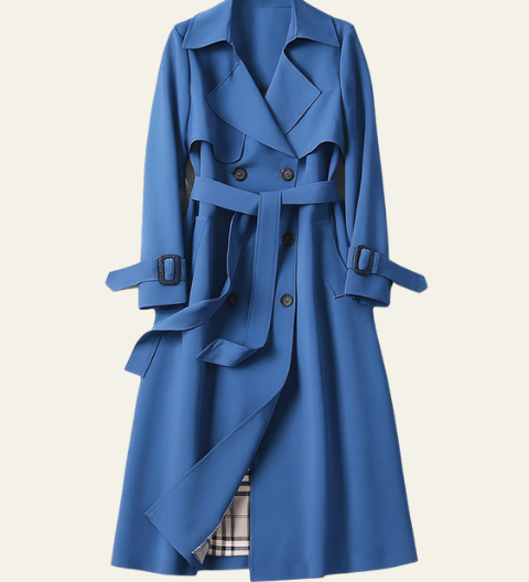 Belted Plaid-Lined Trench Coat