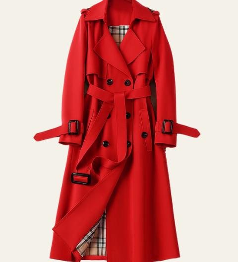 Belted Plaid-Lined Trench Coat