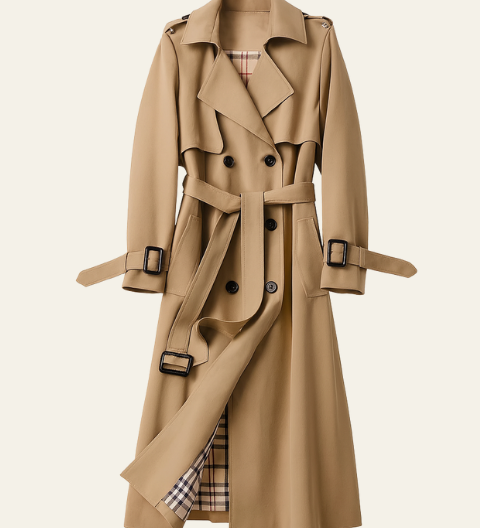 Belted Plaid-Lined Trench Coat