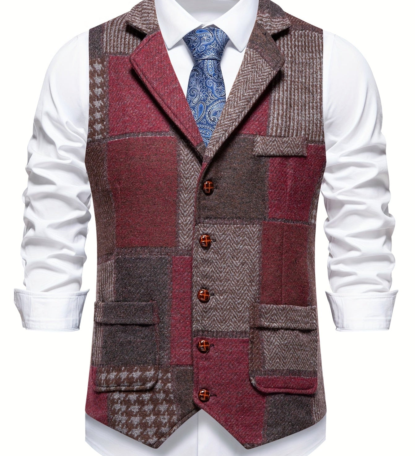 Men's Tweed Patchwork Formal Vest