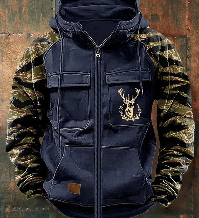 Multi-Pocket Camouflage Zip Hoodie