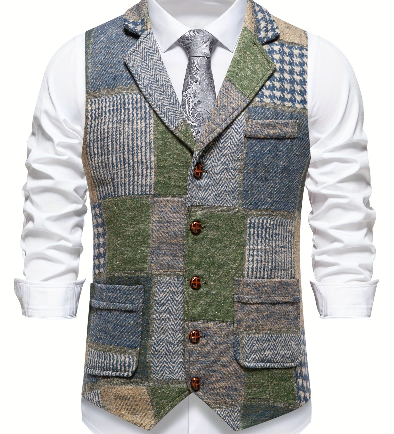 Men's Tweed Patchwork Formal Vest