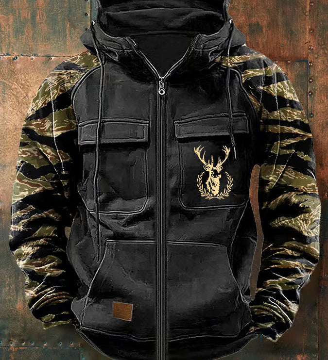 Multi-Pocket Camouflage Zip Hoodie