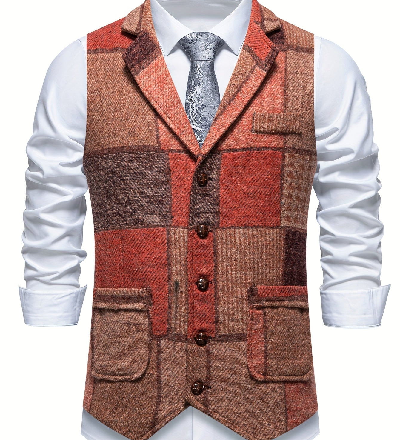 Men's Tweed Patchwork Formal Vest