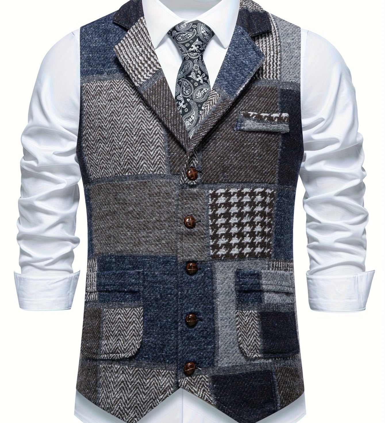 Men's Tweed Patchwork Formal Vest