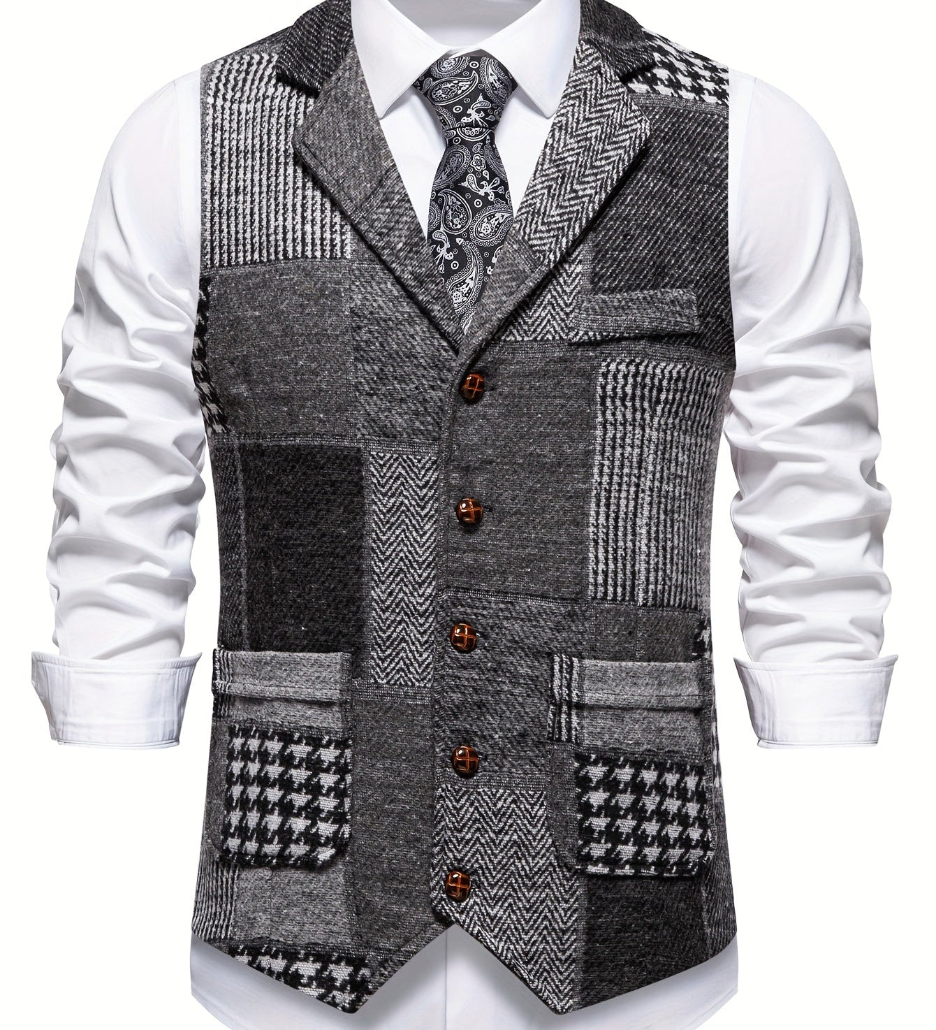 Men's Tweed Patchwork Formal Vest