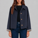Boxy Plaid-Lined Cropped Trench Jacket