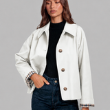 Boxy Plaid-Lined Cropped Trench Jacket