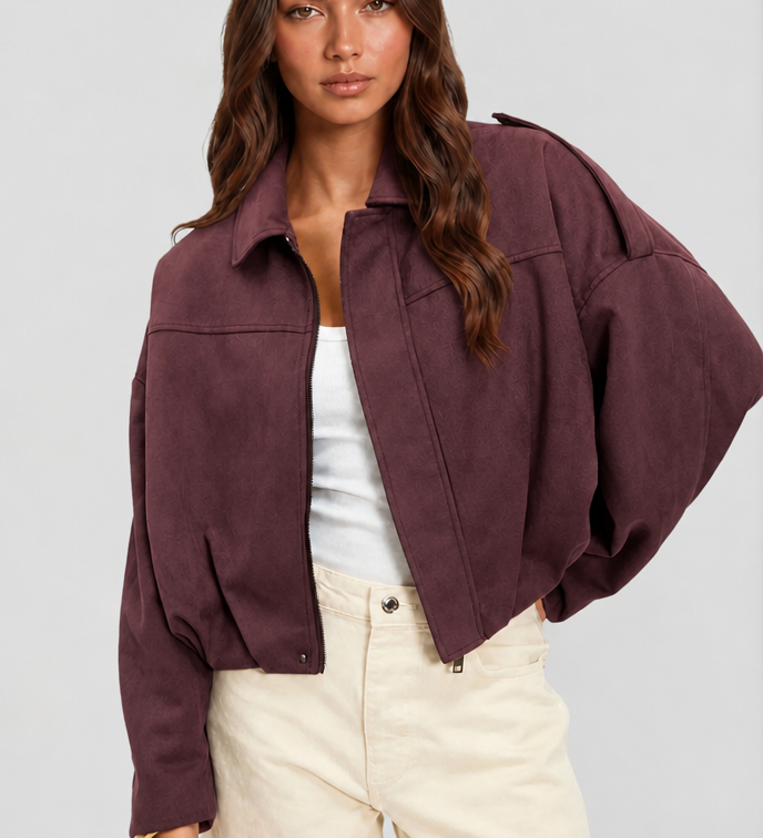 Cropped Suede Oversized Women's Jacket