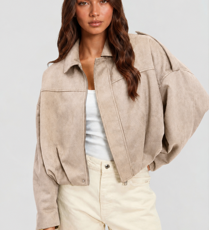 Cropped Suede Oversized Women's Jacket