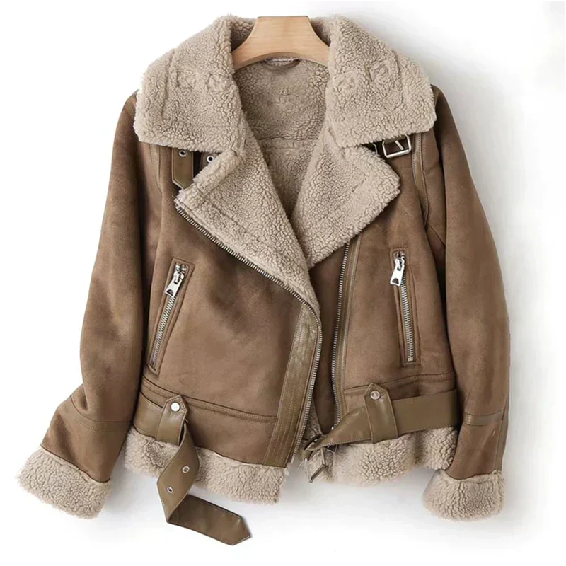 Sherpa-Lined Leather Moto Jacket